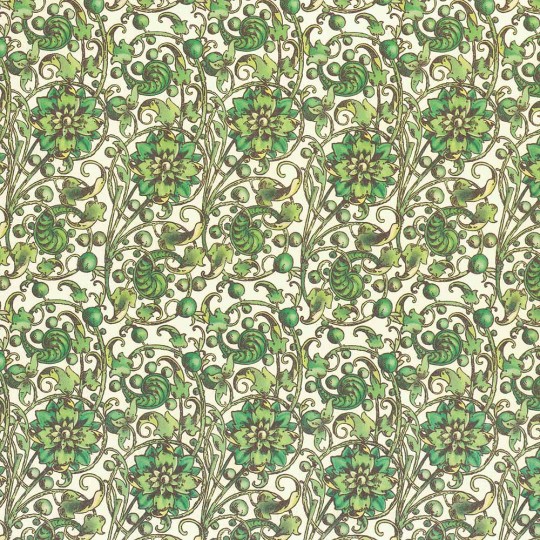 Green Flower and Vine Florentine Print Italian Paper